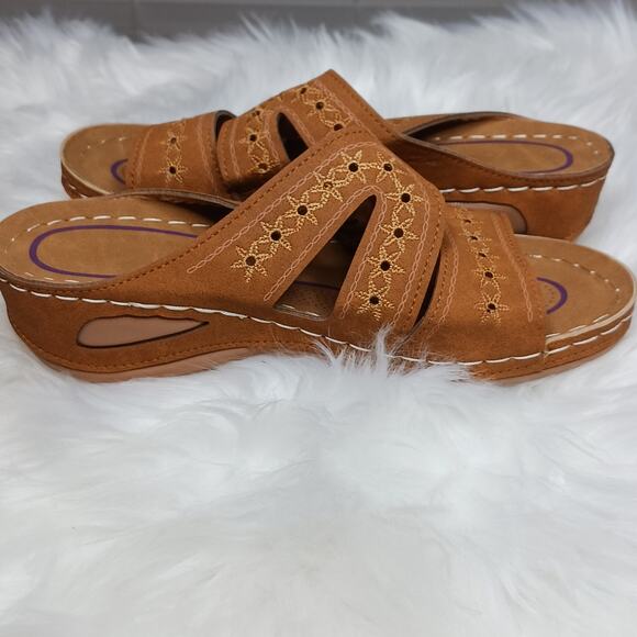 Women's Retro Round Heeled Open Toe Wedges NWT - Picture 12 of 12